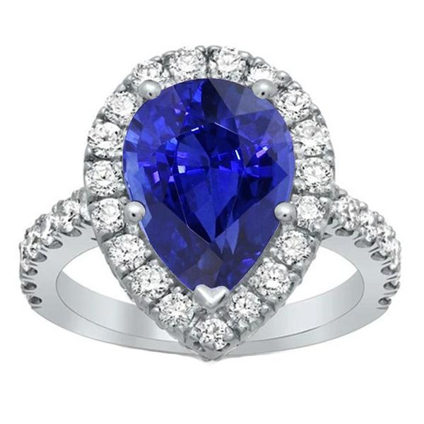 Anello Halo Oro Bianco Pera Zaffiro Sri Lanka & Diamanti 6 Carati - harrychadent.it