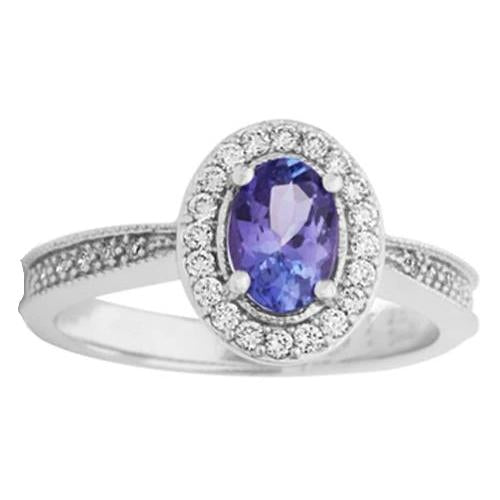 Anello Halo Oval 10.25 Carati Tanzanite & Diamanti Oro Bianco 14K - harrychadent.it