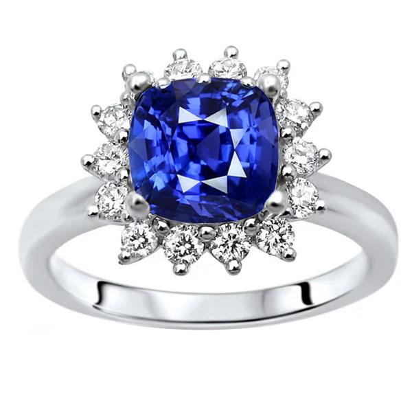 Anello Halo Cuscino Zaffiro e Diamanti Rotondi Stile Stella 3.50 Carati - harrychadent.it