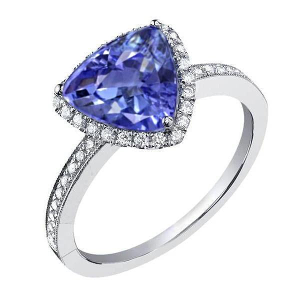 Anello Halo Trillion Tanzanite AAA e Diamanti Rotondi 4 Carati - harrychadent.it