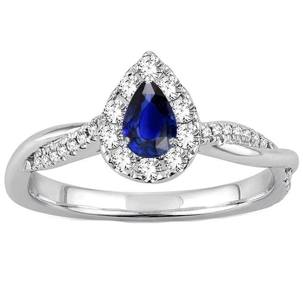 Halo Pear Blue Sapphire Ring Twist Style Diamanti Tondi 3.50 Carati - harrychadent.it