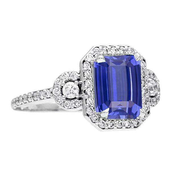 Srilanka Sapphire Halo Anello Taglio Smeraldo 4.50 Carati 3 Stile Pietra - harrychadent.it