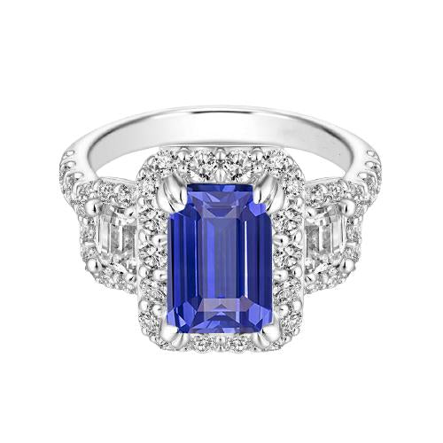 Anello Halo Emerald Diamond & Ceylon Zaffiro 3.50 carati con accenti - harrychadent.it