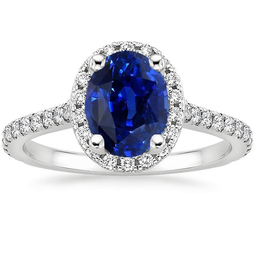 Anello Halo con pavé di diamanti e zaffiro ovale dello Sri Lanka 5 carati - harrychadent.it
