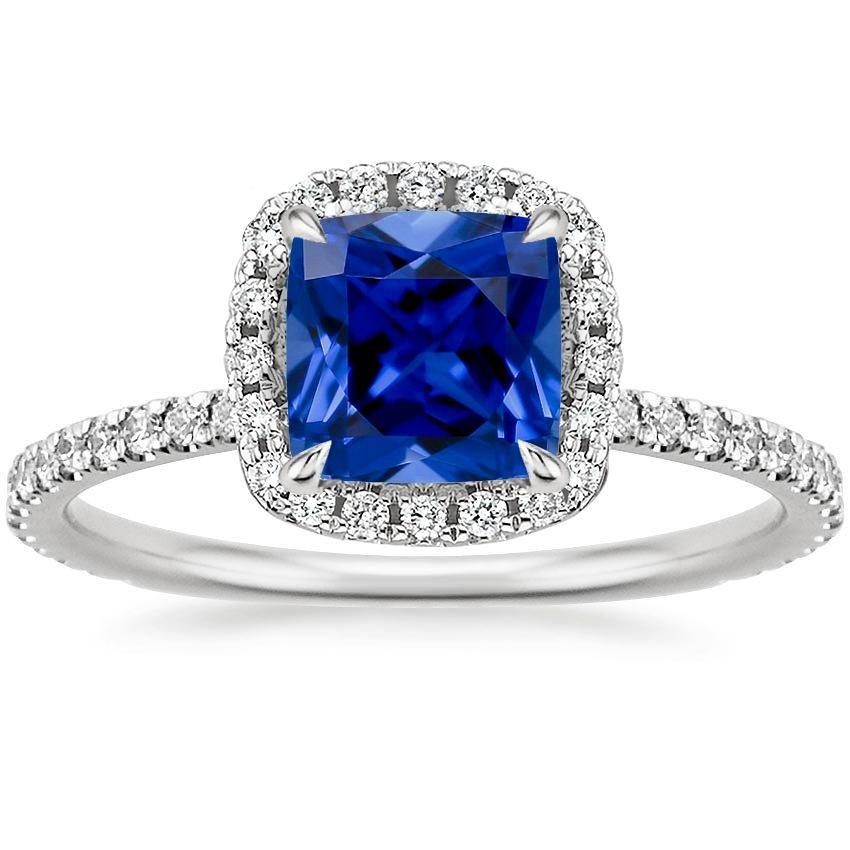 Halo Diamond Ceylon Zaffiro Con Accenti Anello 3.25 Carati Oro 14K - harrychadent.it
