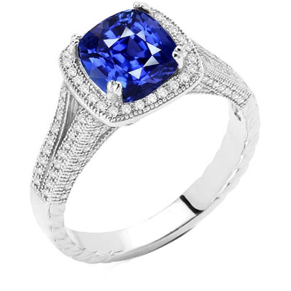 Halo Cushion Zaffiro Anello 3.50 carati Milgrain Split Shank Diamonds - harrychadent.it