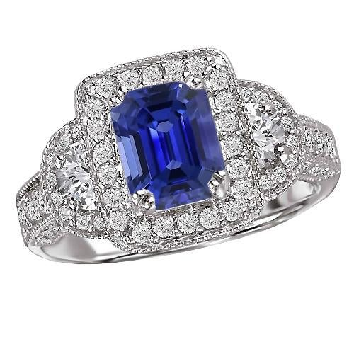 Halo Round & Half Moon Diamond Blue Sapphire Ring Taglio smeraldo 4 carati - harrychadent.it