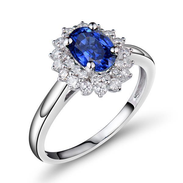 Anello Halo con diamanti zaffiri dello Sri Lanka a taglio ovale e rotondo da 4 ct - harrychadent.it