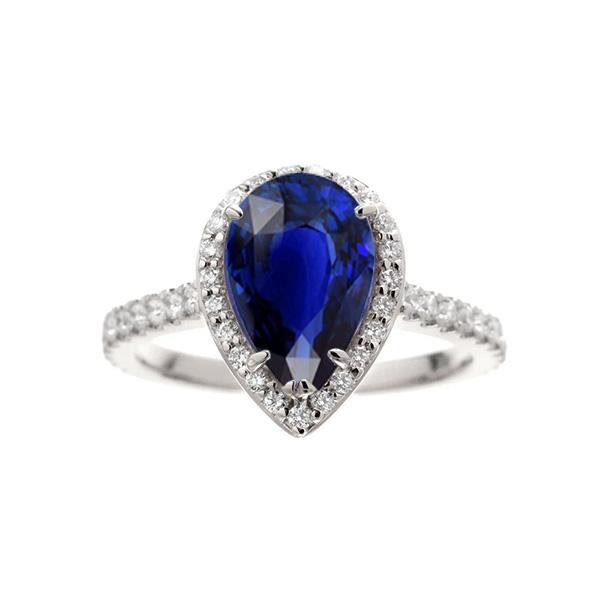 Halo Diamond Ring taglio a pera zaffiro dello Sri Lanka 3.25 carati - harrychadent.it