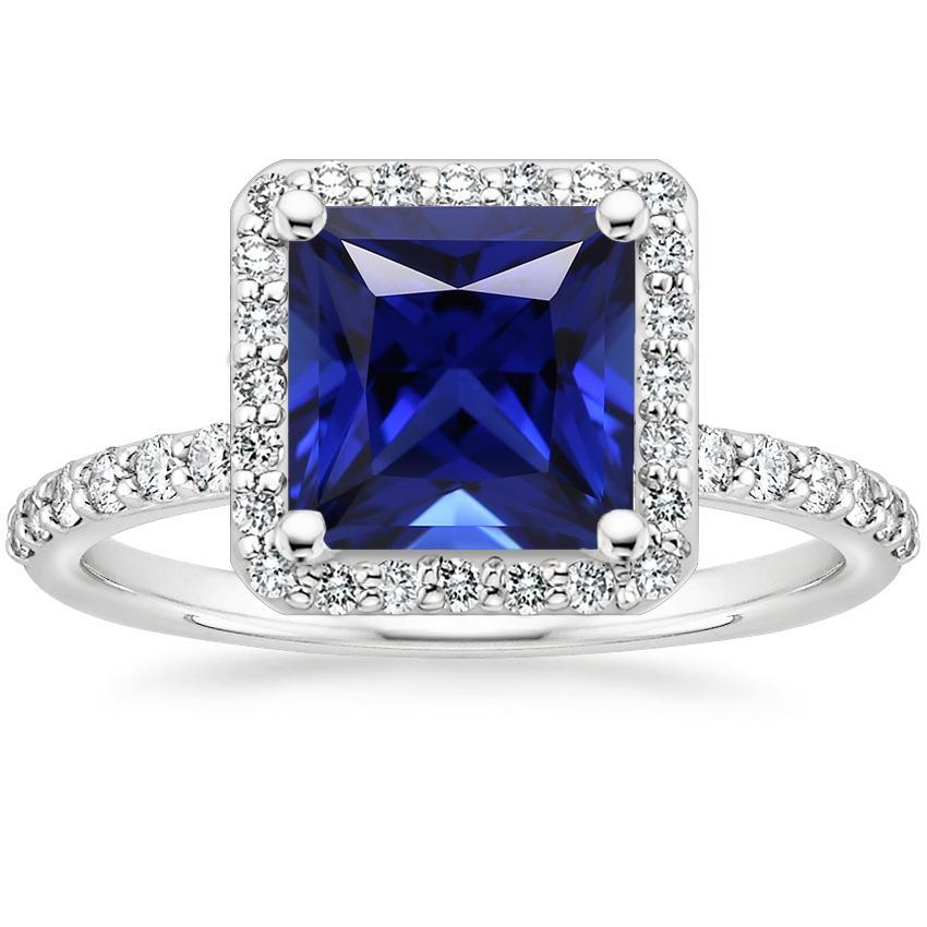 Anello Halo in oro bianco con zaffiro principessa dello Sri Lanka e diamanti 6 carati - harrychadent.it