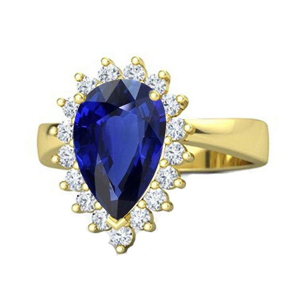 Anello Halo in oro giallo stile fiore con zaffiro di Ceylon e diamanti 4 carati - harrychadent.it
