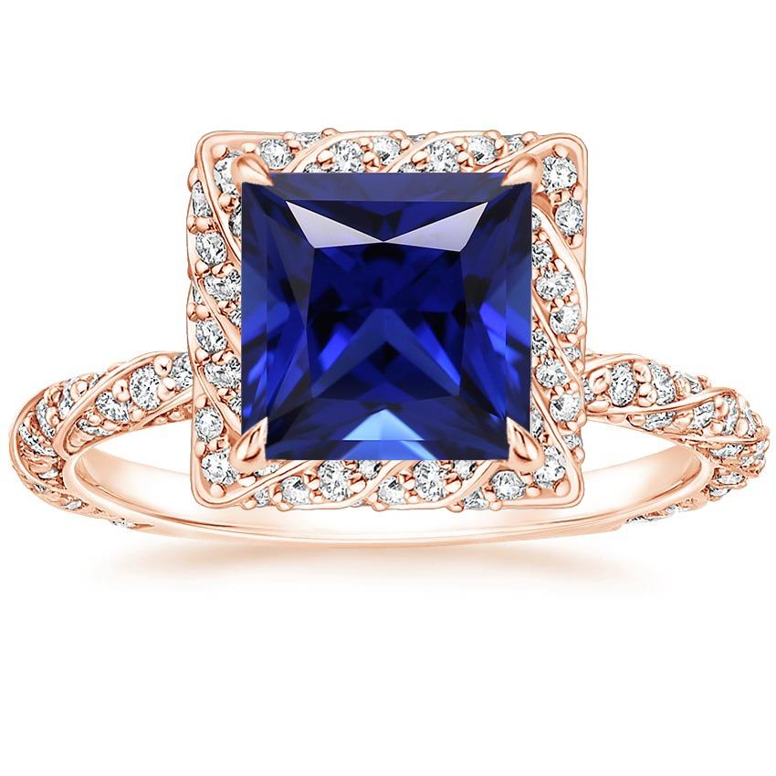 Anello Halo in oro rosa Princess con zaffiro dello Sri Lanka e diamante 6 carati - harrychadent.it