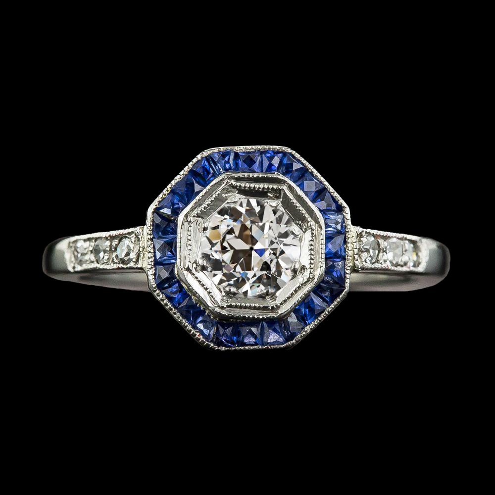 Anello Halo vecchio minatore Diamante Blue Sapphire Gemstone 3 Carati Milgrain - harrychadent.it