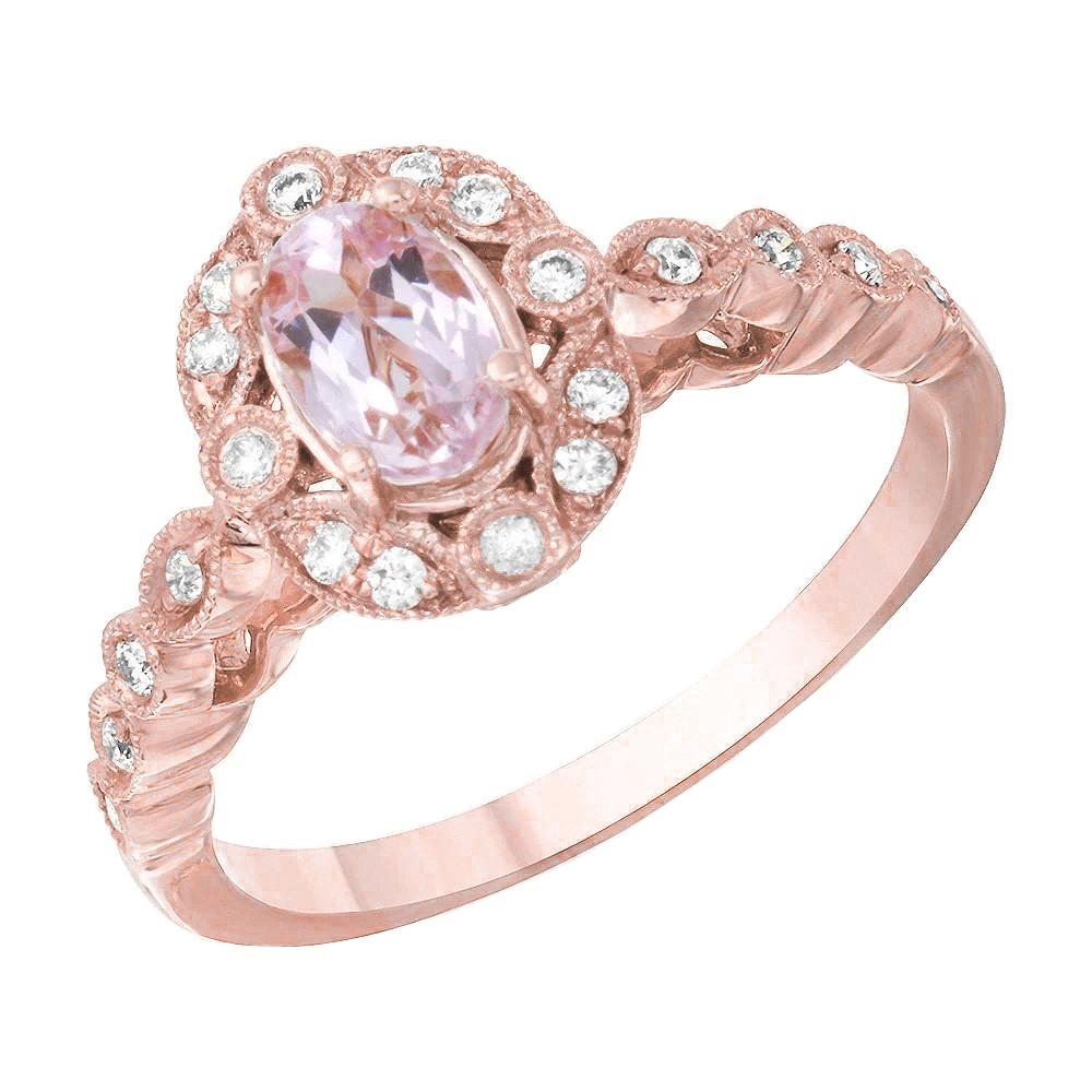 Anello Kunzite Rosa E Diamanti Lunetta 13.30 Carati Oro Rosa 14K - harrychadent.it