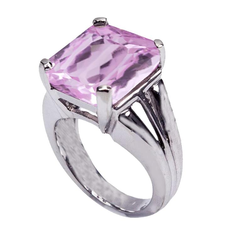 Anello Kunzite solitario taglio principessa 15 ct oro bianco 14K - harrychadent.it