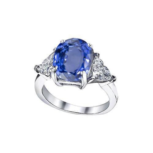Anello Ovale Sri Lanka Zaffiro Trilioni Diamanti 3 Pietre 6.01 Carati - harrychadent.it