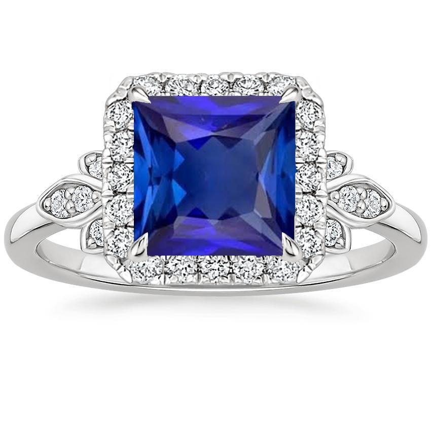 Anello Pave Halo Diamante Con Zaffiro Blu Princess Center Oro 6 Carati - harrychadent.it