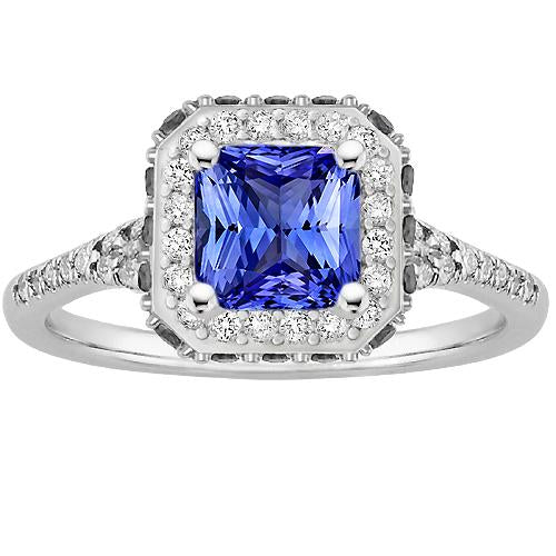 Anello Radiante Halo Ceylon Zaffiro Diamante 3.50 Carati Oro Bianco - harrychadent.it