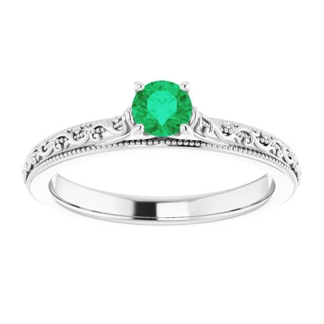 Anello Solitario 0.75 Carati Verde Colombiano Smeraldo Milgrain Filigrana - harrychadent.it