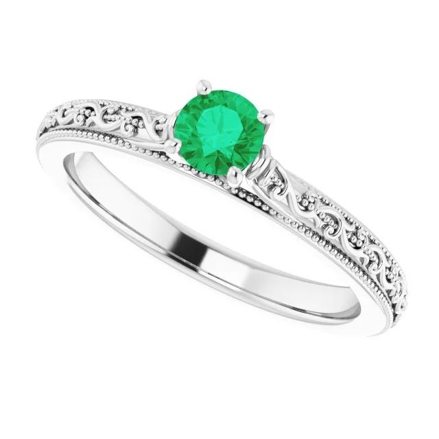 Anello Solitario 0.75 Carati Verde Colombiano Smeraldo Milgrain Filigrana - harrychadent.it