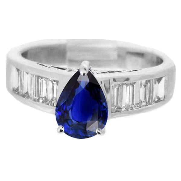 Anello Solitario Con Accenti Diamanti Baguette Zaffiro Blu 3.50 Carati - harrychadent.it
