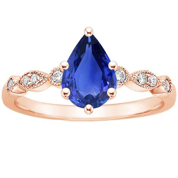 Anello Solitario Con Accenti Pera Zaffiro Blu & Diamanti 3.50 Carati - harrychadent.it