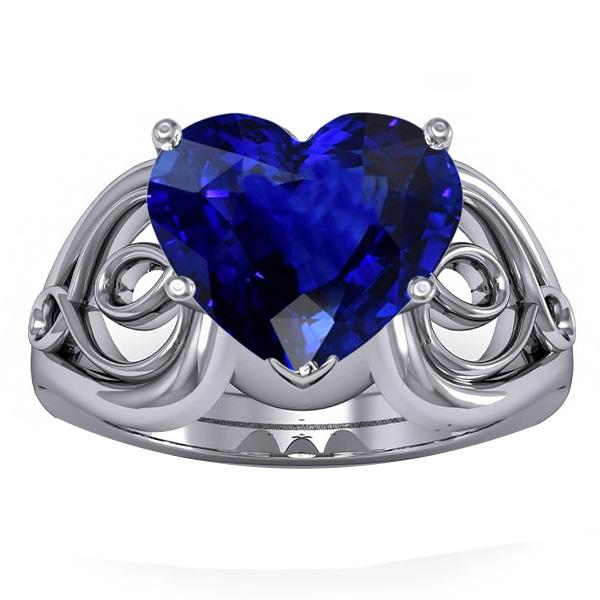 Anello Solitario Cuore Zaffiro Blu Profondo Stile Vintage 3.50 Carati - harrychadent.it