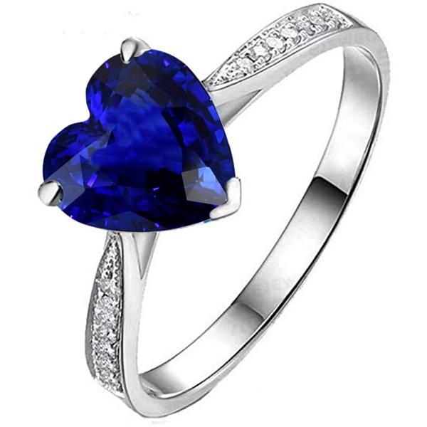 Anello Solitario Diamante Con Accenti Cuore Zaffiro Ceylon 3.50 Carati - harrychadent.it