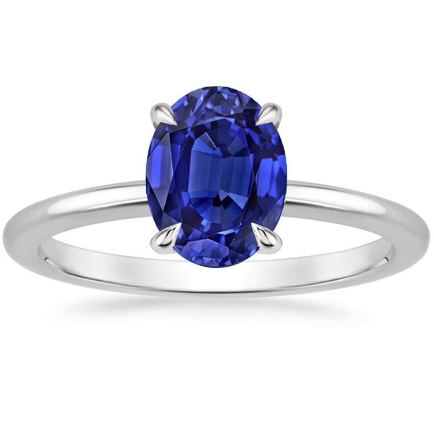 Anello Solitario Oro Bianco 14K Taglio Ovale Zaffiro Ceylon 2 Carati - harrychadent.it