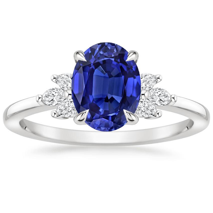 Anello Solitario Ovale Zaffiro Blu Con Pietre Laterali Pera 4.50 Carati - harrychadent.it