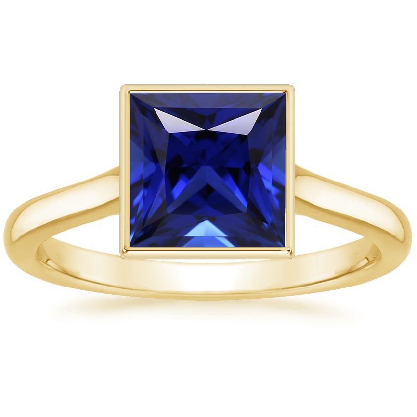 Anello Solitario Princess Bezel Set Blu Zaffiro 5 Carati Oro Giallo - harrychadent.it