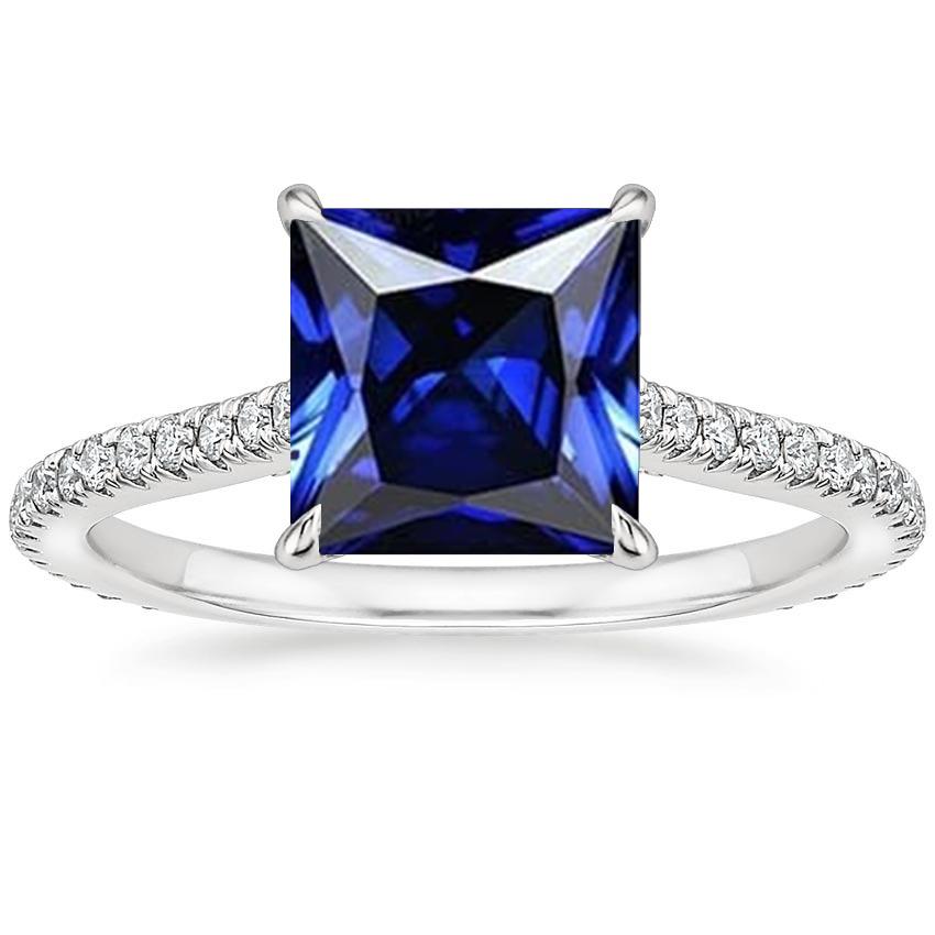 Anello Solitario Principessa 6 Carati Zaffiro Ceylon Con Pavimenti Incastonati Accenti - harrychadent.it