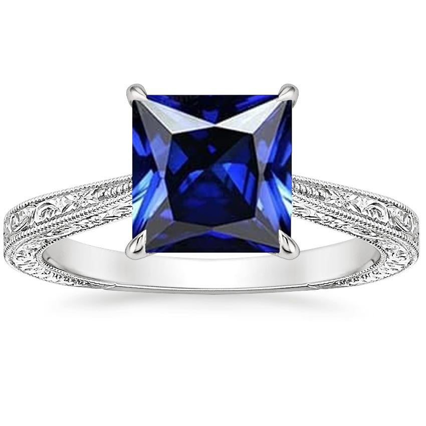Anello Solitario Principessa Stile Vintage Zaffiro Blu 5 Carati Oro Bianco - harrychadent.it