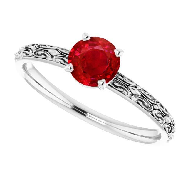 Anello Solitario Rubino Stile Antico Oro Bianco 1.50 Carati 14K - harrychadent.it