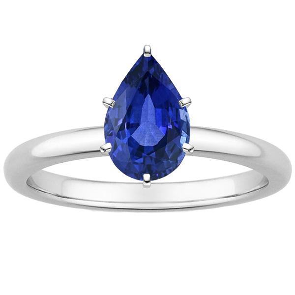 Anello Solitario Zaffiro Blu Taglio Pera 2 Carati Oro Bianco 14K - harrychadent.it