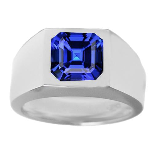 Anello Solitario da Uomo 1.50 Carati Flush Set Blu Zaffiro Taglio Asscher - harrychadent.it
