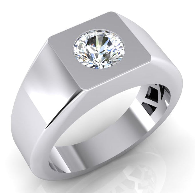 Anello Solitario da Uomo Con Diamante da 1 Carato F VS1 Oro Bianco 14K