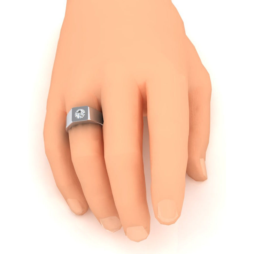Anello Solitario da Uomo Con Diamante da 1 Carato F VS1 Oro Bianco 14K
