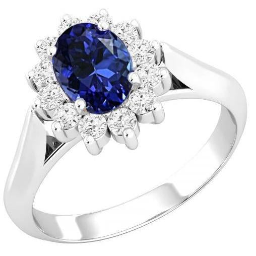 Anello Tanzanite Ovale 3,75 Carati Con Diamanti Rotondi Oro Bianco 14K - harrychadent.it