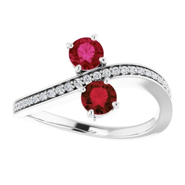 Anello Toi et Moi Rubino Rotondo & Diamante 2.60 Carati Oro Bianco 14K - harrychadent.it