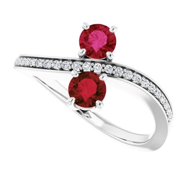 Anello Toi et Moi Rubino Rotondo & Diamante 2.60 Carati Oro Bianco 14K - harrychadent.it