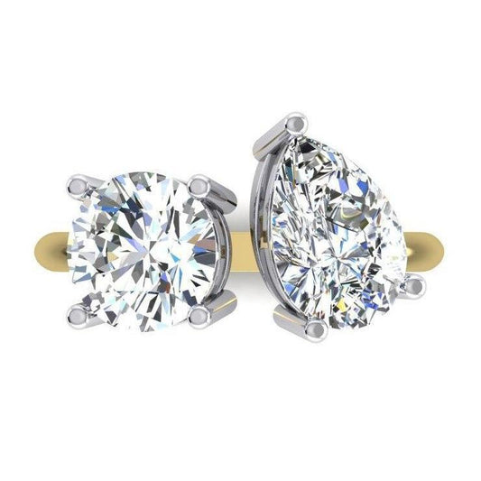 Anello Toi et Moi con pera e diamante rotondo 4 carati in oro bicolore 14K gioielli - harrychadent.it
