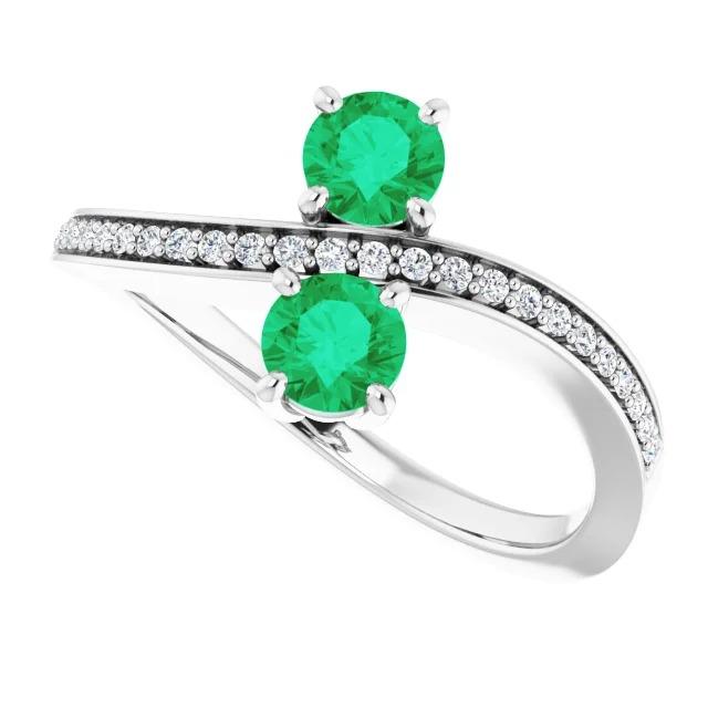 Anello Toi et Moi con smeraldo verde rotondo 2.60 carati. oro bianco 14K - harrychadent.it