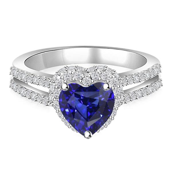 Anello Zaffiro taglio cuore con diamante Halo Doppio gambo 3.50 carati - harrychadent.it