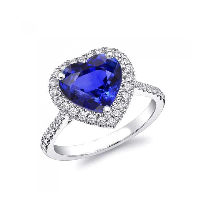Anello cuore con zaffiro di Ceylon e diamanti rotondi, oro bianco da 4 kt, 14 kt - harrychadent.it