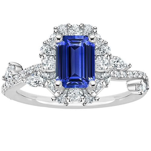 Anello stile fiore smeraldo zaffiro dello Sri Lanka e diamante 5 carati - harrychadent.it
