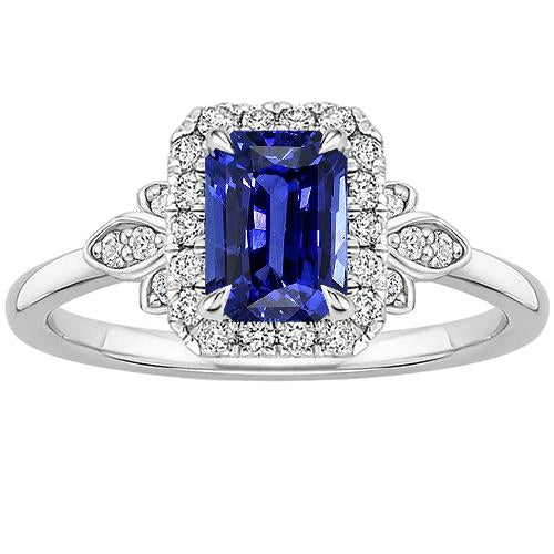 Anello Stile Fiore Smeraldo Zaffiro Ceylon & Diamante 4.25 Carati - harrychadent.it