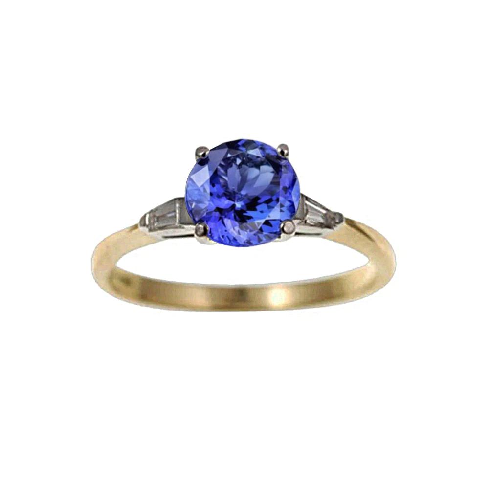 Anello a tre pietre con tanzanite e diamanti baguette da 2.55 carati 14K - harrychadent.it
