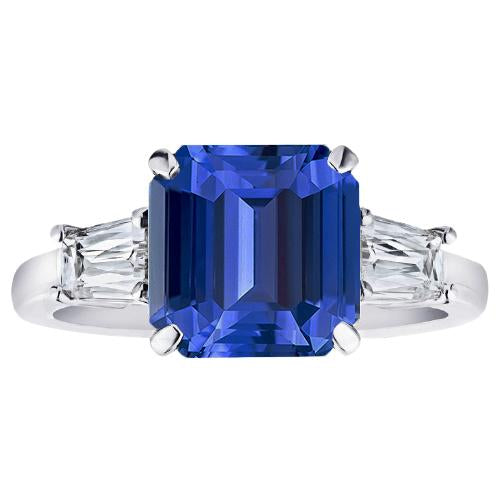 Anello anniversario in oro 3 carati con zaffiro blu taglio smeraldo e baguette - harrychadent.it