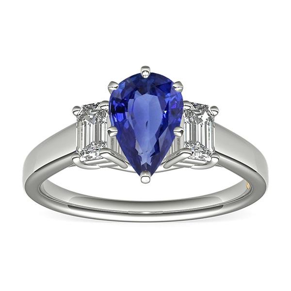 Anello Tre Pietre Pera Zaffiro SriLanka 2 Carati & Diamanti Smeraldo - harrychadent.it